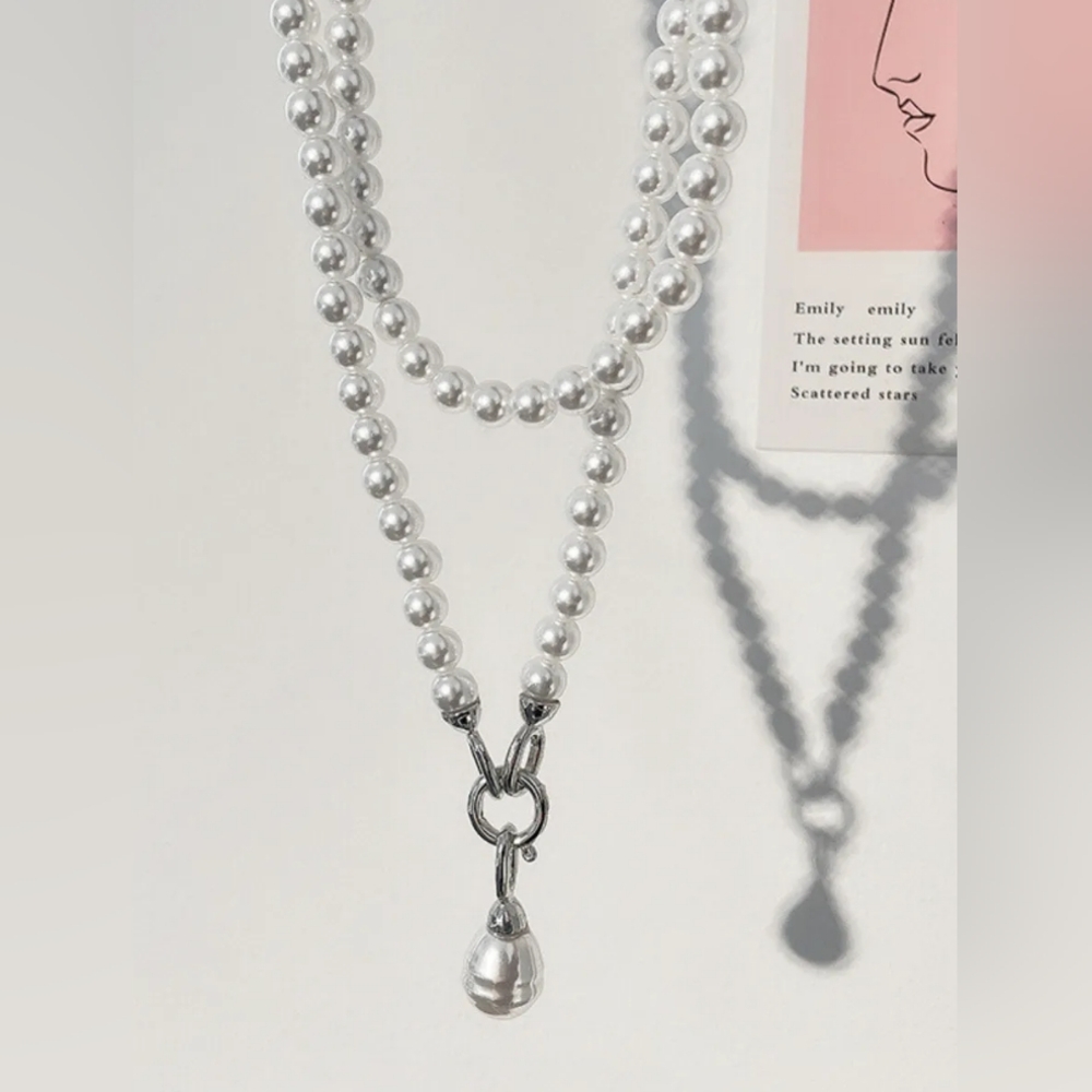 Elegant Multiple way Silver Faux Pearl Necklace - Picture 3 of 4